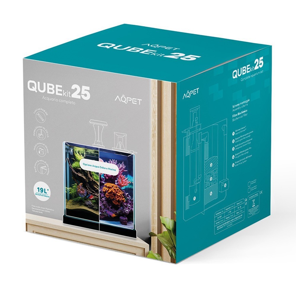 AqPet - Qube Kit 25 - Acquario completo per acqua dolce 19L 25,5x27x27,5 cm