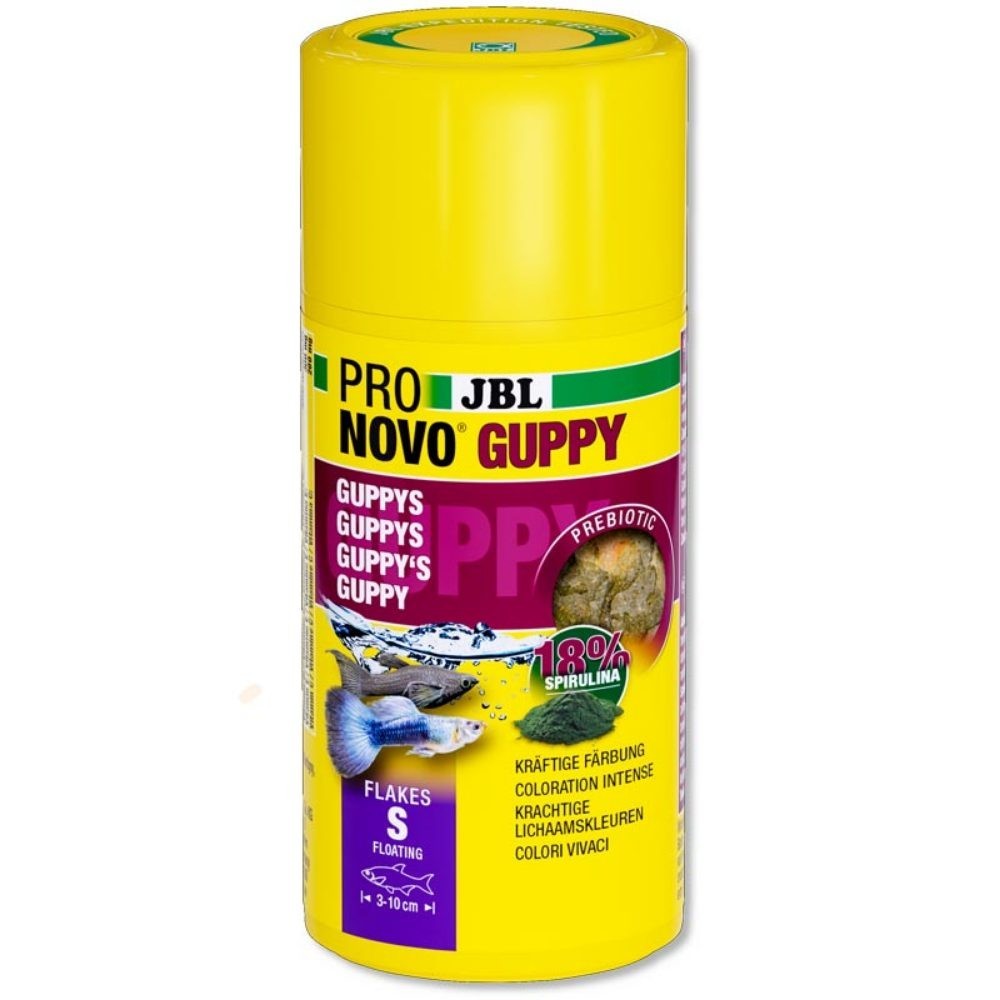 JBL - ProNovo Guppy Flakes S 100ml - Mangime base in fiocchi per guppy e altri vivipari da 3 a 10cm