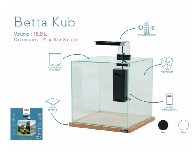 Zolux - Betta Kub Acquario in vetro con accessori 25*25*25cm 15.6Lt